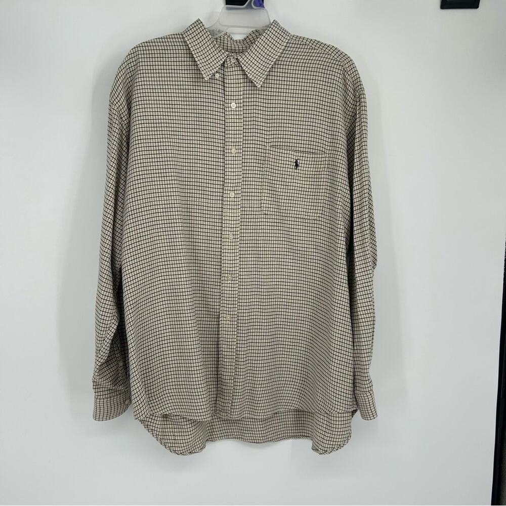 Ralph Lauren Golf Tilden Men's Checkered Shirt Ivory & Black‎ 100% Cotton Sz XXL